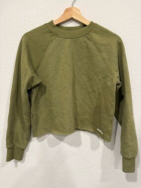 Olive Green Cropped Crewneck Sweatshirt